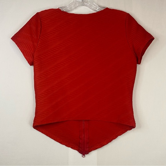 SY FASHION Crop Top Deep V Neck Full Zip Red Slimming Size Medium - Picture 7 of 9